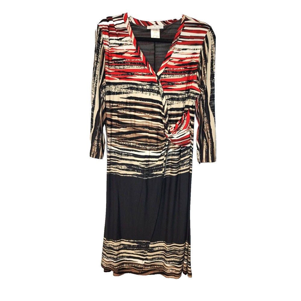 Papillon‎ Blanc Cross Front Twist Waist Faux Wrap Long Sleeve Abstract Dress XL